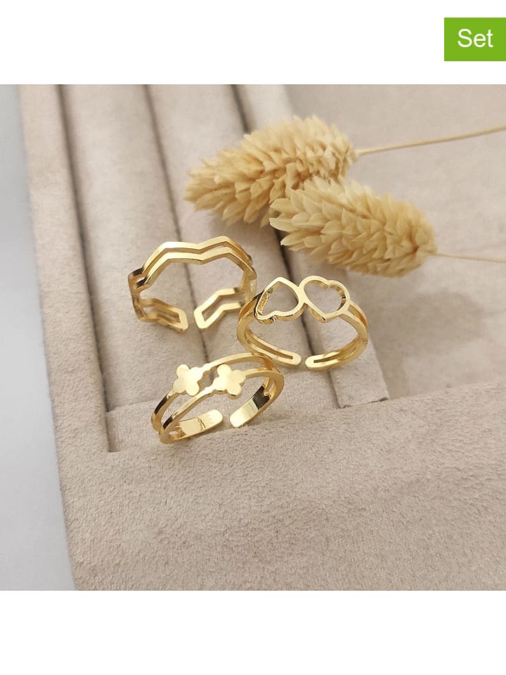 Nakkash Pozłacane pierścionki (3 szt.) rozmiar: onesize