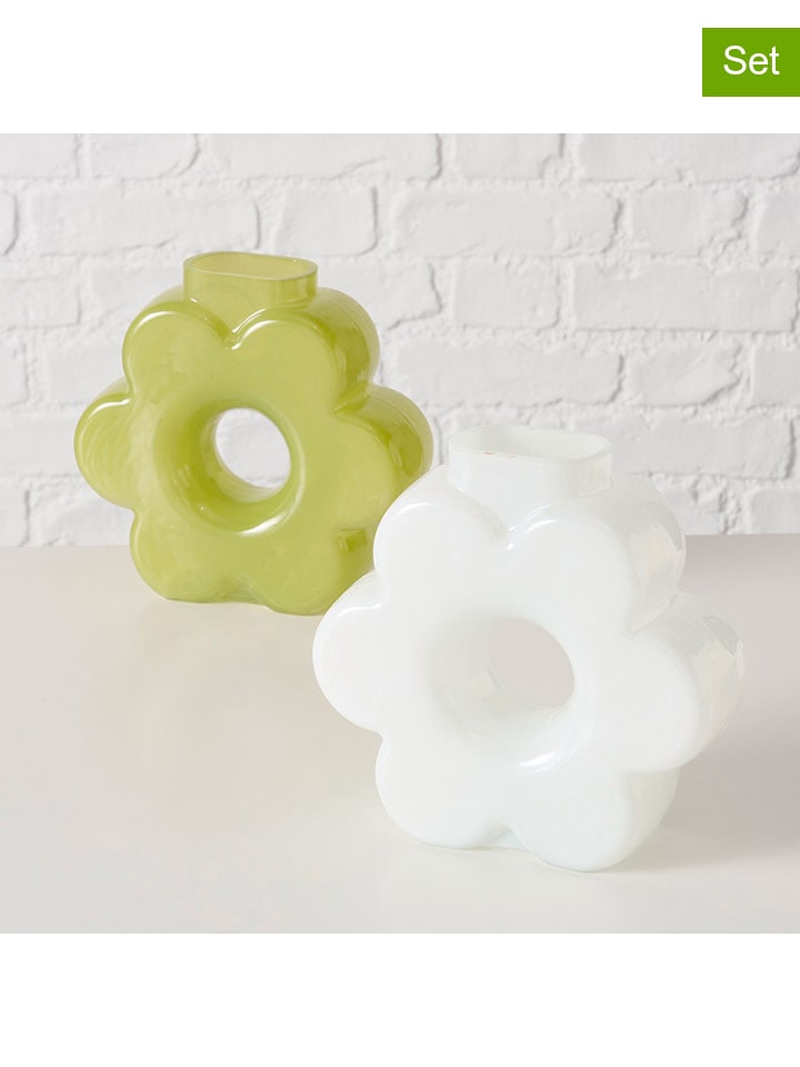 Boltze Wazony (2 szt.) "Loppy" w kolorze biało-zielonym - wys. 20 cm rozmiar: onesize