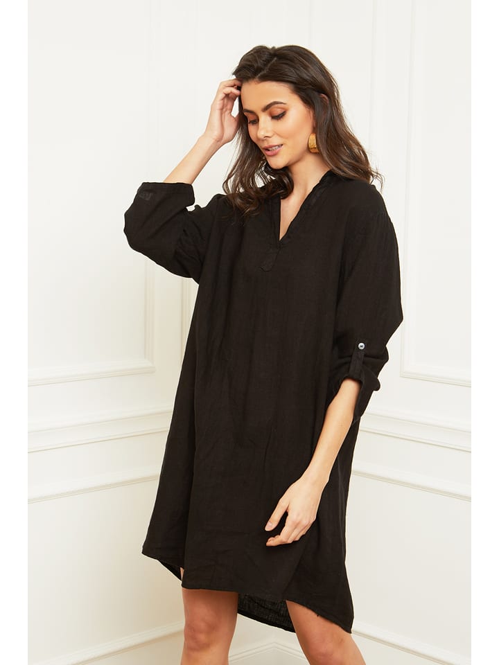 Fleur de Lin Lniana sukienka "Basta" w kolorze czarnym rozmiar: XXL