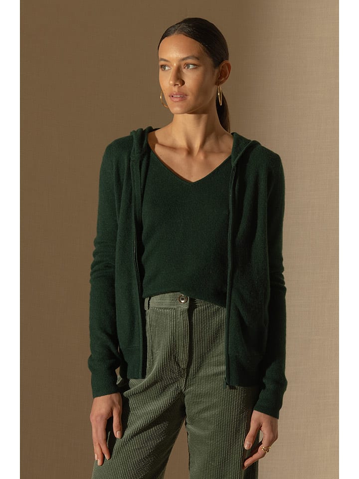 Perfect Cashmere Kaszmirowy kardigan "Emma" w kolorze ciemnozielonym rozmiar: XXL