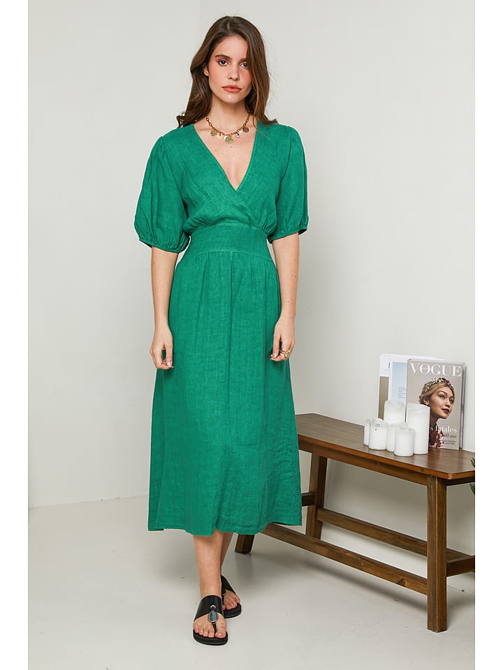 Rodier Lin Lniana sukienka w kolorze zielonym rozmiar: S/M