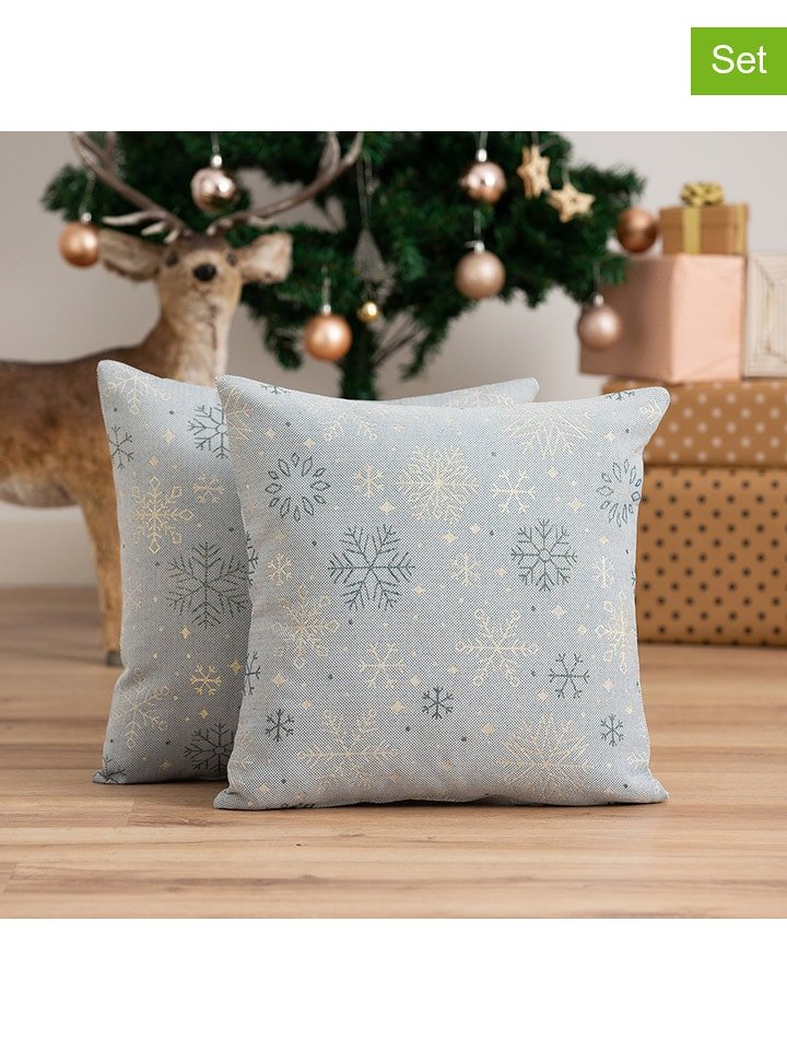 GAMUSI Poszewki (2 szt.) "Sparkle" w kolorze złoto-błękitnym na poduszkę rozmiar: 45x45 cm