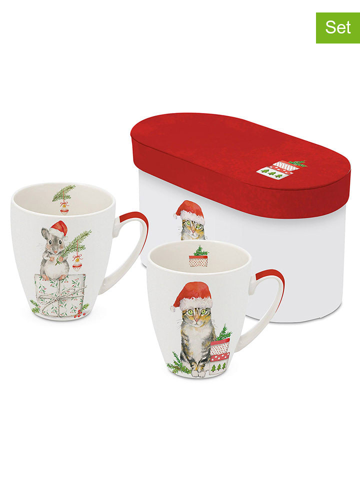 ppd Kubki jumbo (2 szt.) "Fridolin & Kitty" w kolorze biało-czerwonym - 350 ml rozmiar: onesize