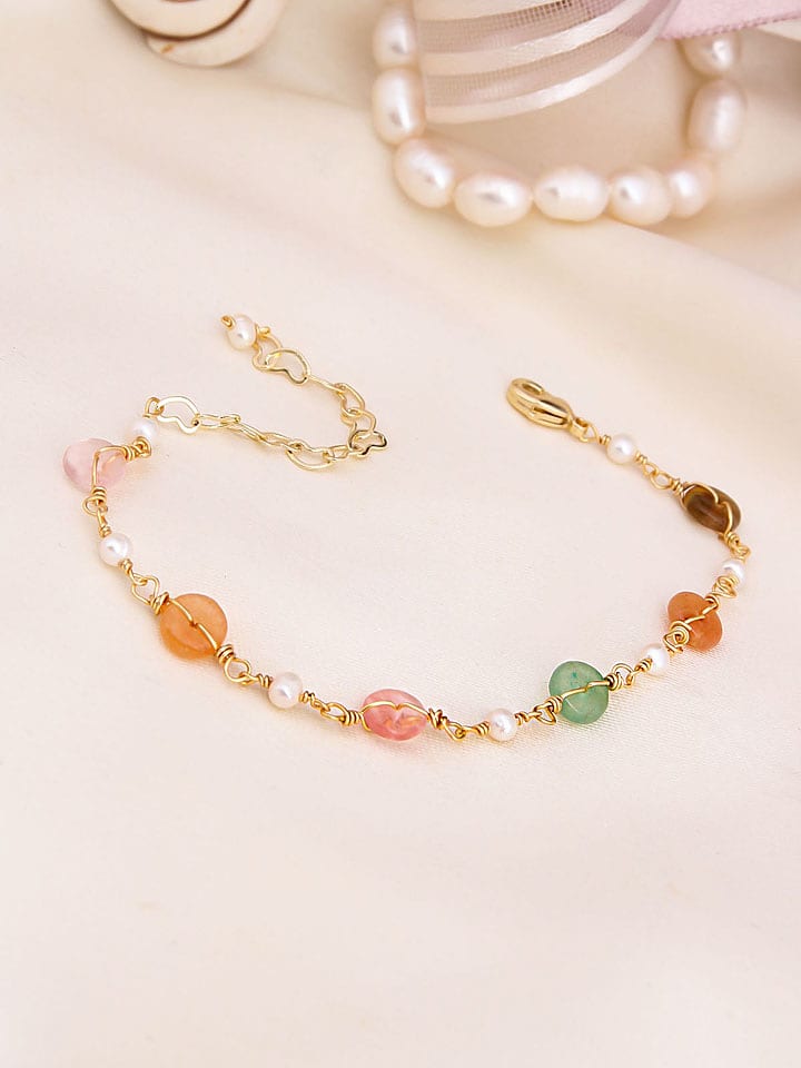 Pierres de Jade Pozłacana bransoletka z perłami i kocim okiem rozmiar: onesize