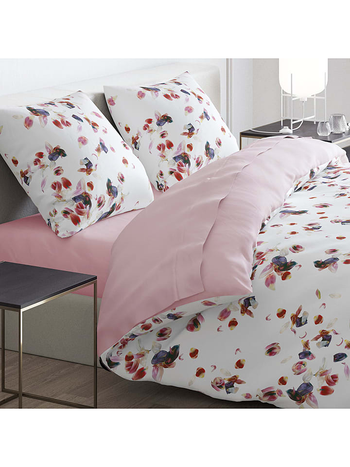 Cacharel textiles Komplet pościeli satynowej "Aurore" w kolorze biało-jasnoróżowym rozmiar: 155x220 cm