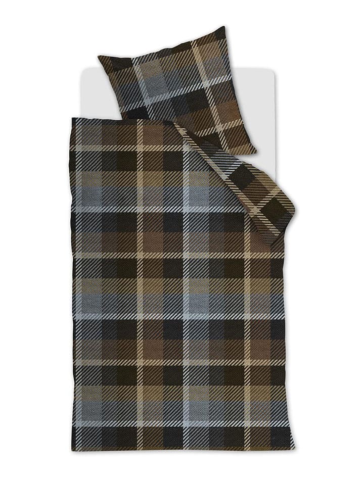 Beddinghouse Komplet pościeli flanelowej "Brett" w kolorze oliwkowo-szarym rozmiar: 155x220 cm