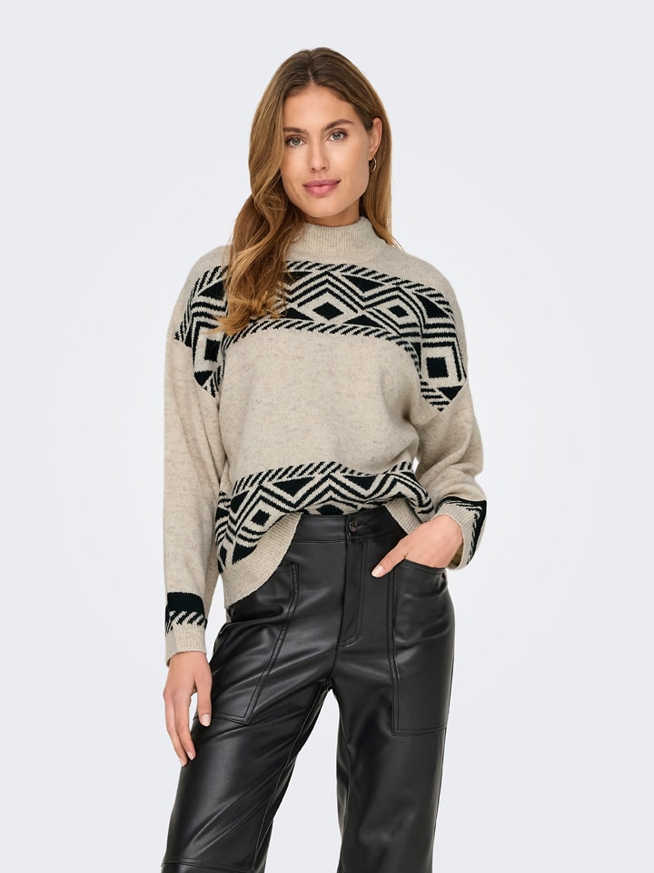 ONLY Sweter w kolorze kremowo-czarnym rozmiar: M