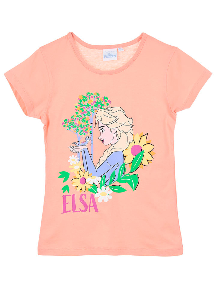 Disney Frozen Koszulka "Kraina Lodu" w kolorze brzoskwiniowym rozmiar: 104
