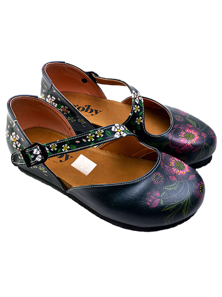 Goby Skórzane baleriny w kolorze granatowym ze wzorem rozmiar: 39