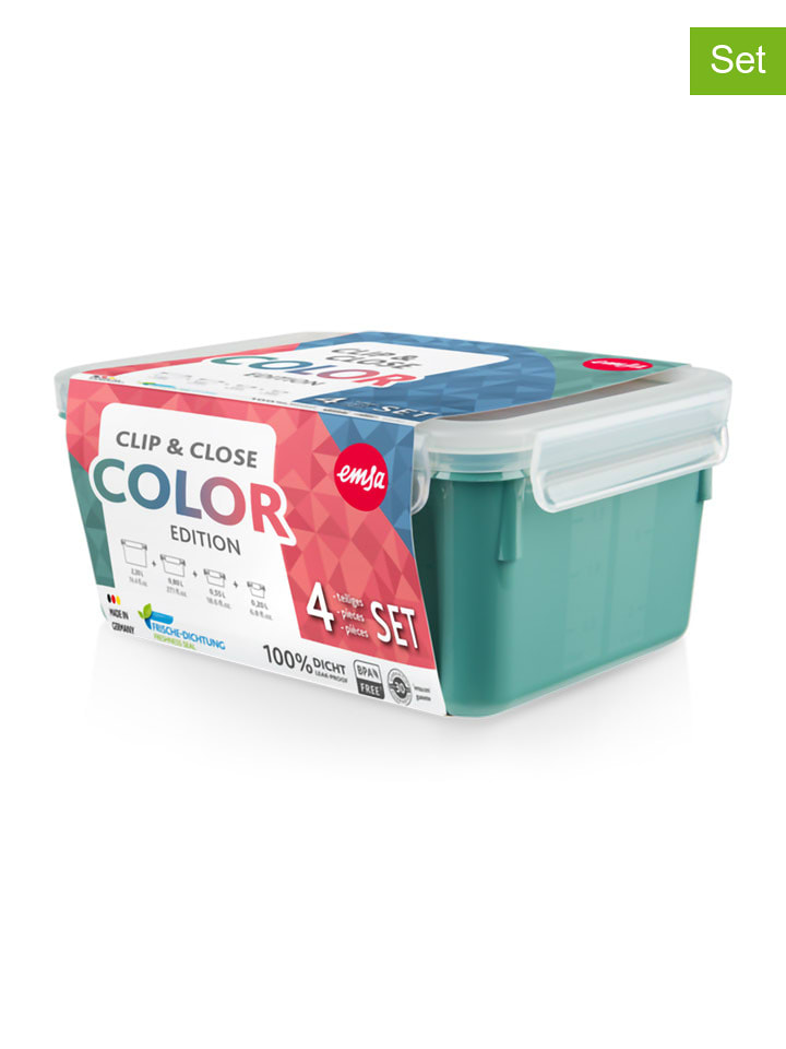 Emsa Pojemniki (4 szt.) "Clip & Close" w kolorze zielonym na żywność rozmiar: onesize