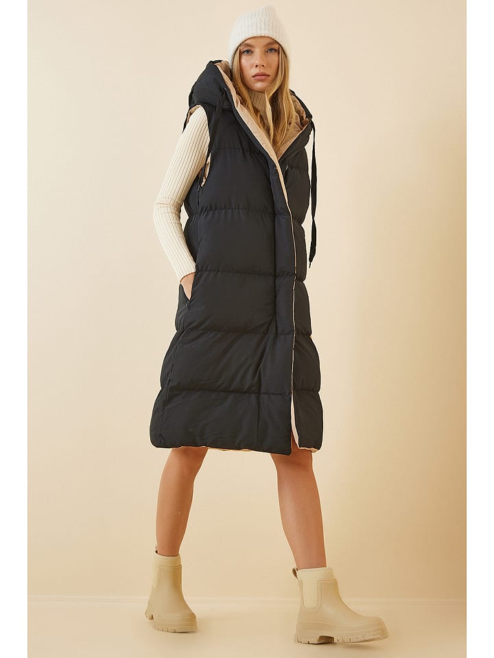 Happiness Istanbul Dwustronna kamizelka w kolorze czarno-beżowym rozmiar: 38