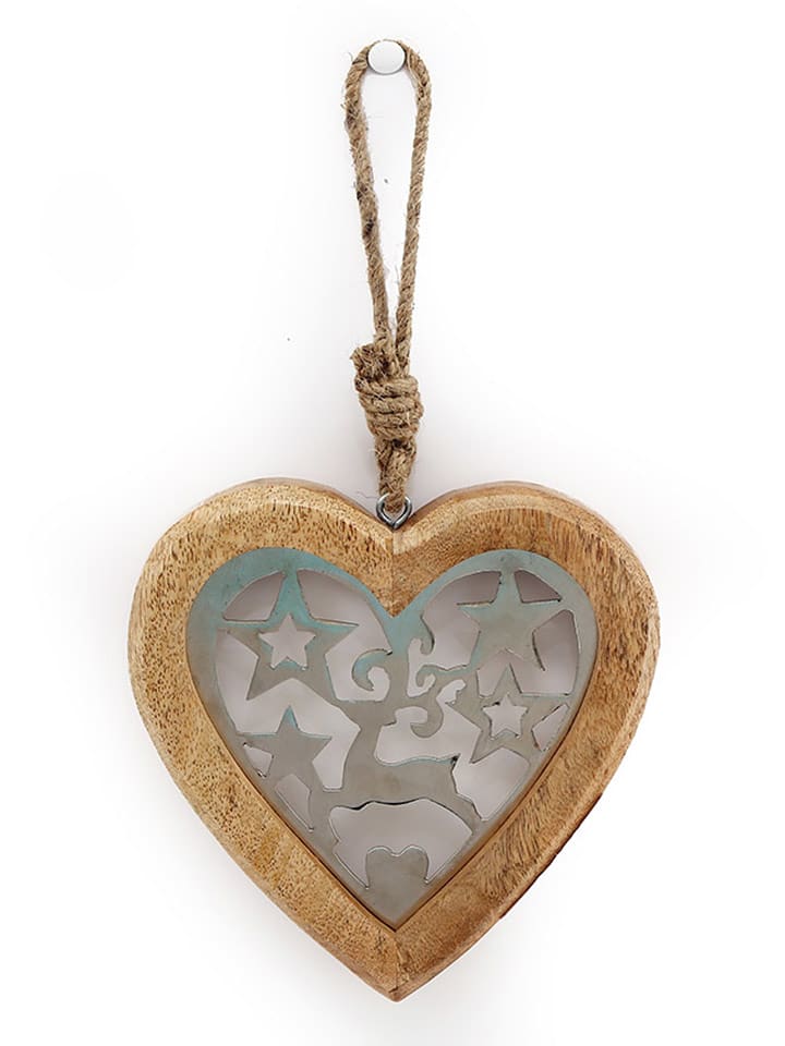 SiL Interiors Zawieszka dekoracyjna "Heart" w kolorze jasnobrązowo-białym - wys. 15 cm rozmiar: onesize