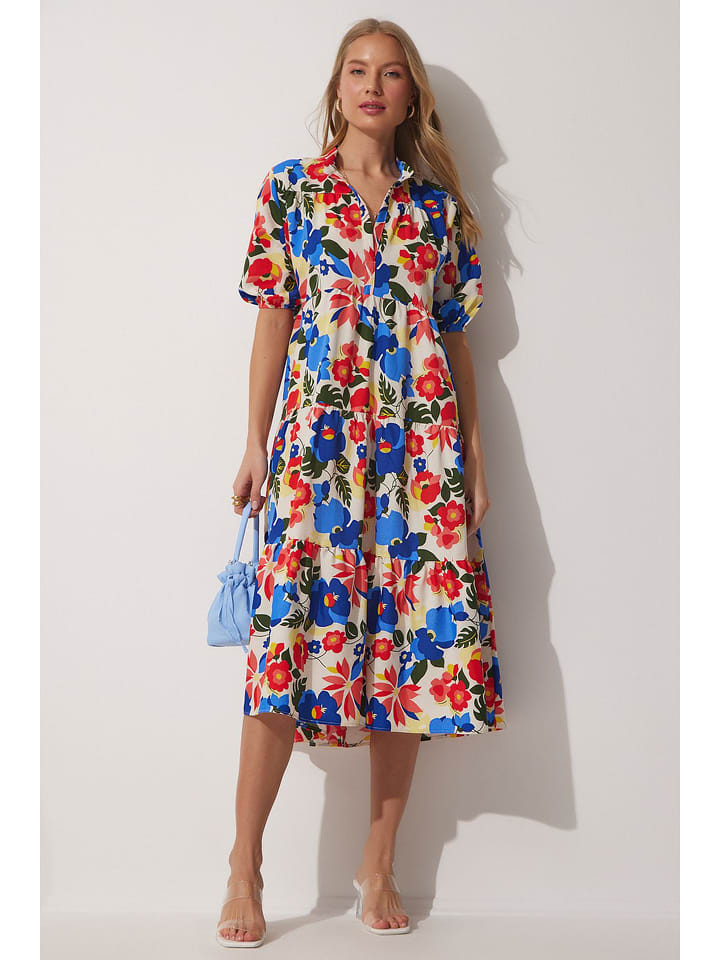 Happiness Istanbul Sukienka w kolorze kremowo-niebiesko-czerwonym rozmiar: 38