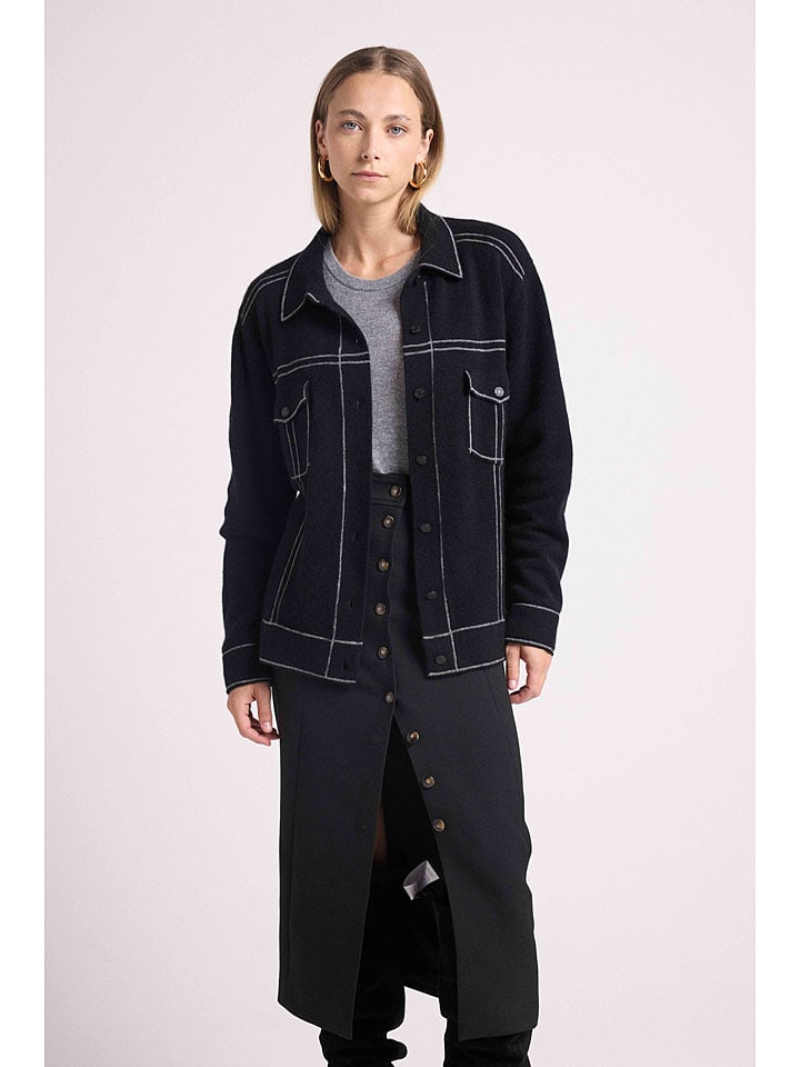 Maison Héritage Cashmere Kaszmirowa kurtka koszulowa w kolorze czarnym rozmiar: M/L