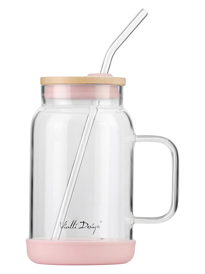 Vialli Design Szklanka w kolorze jasnoróżowym ze słomką - 600 ml rozmiar: onesize