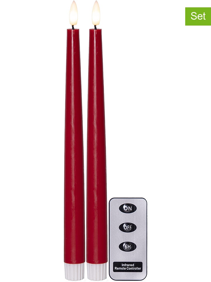 STAR Trading Świece LED (2 szt.) "Flamme Slim" w kolorze czerwonym - wys. 28,5 cm rozmiar: onesize