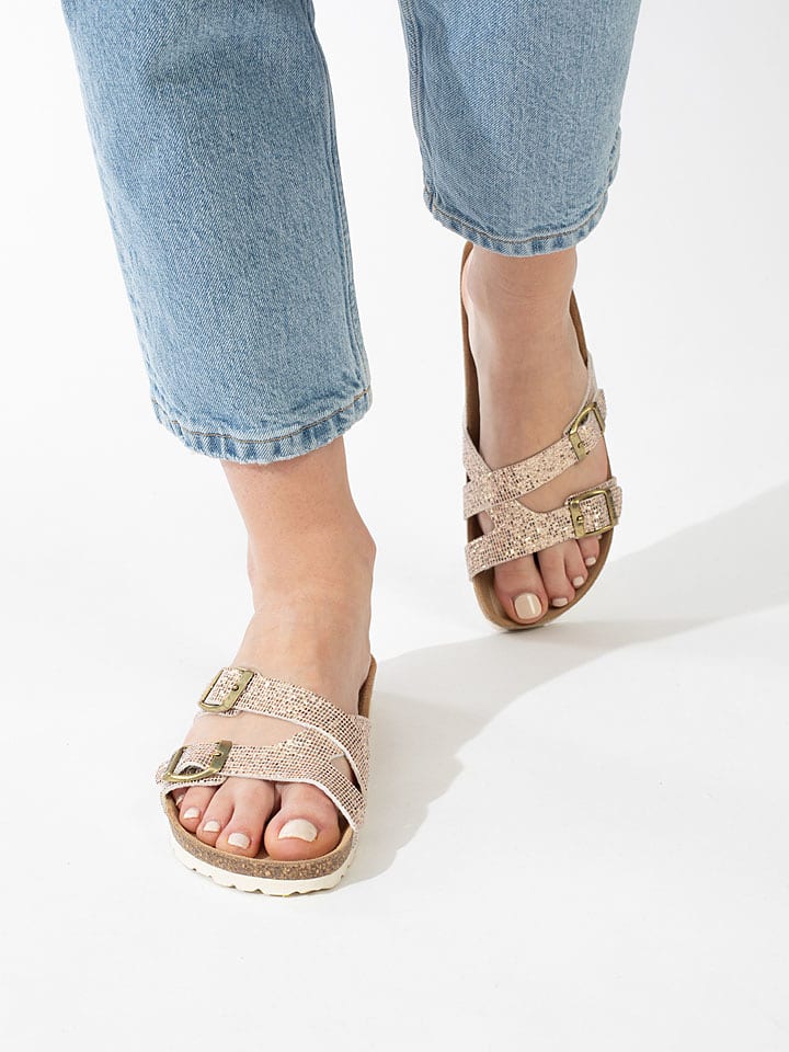 BAYTON Skórzane klapki "Cleo" w kolorze złotym rozmiar: 39