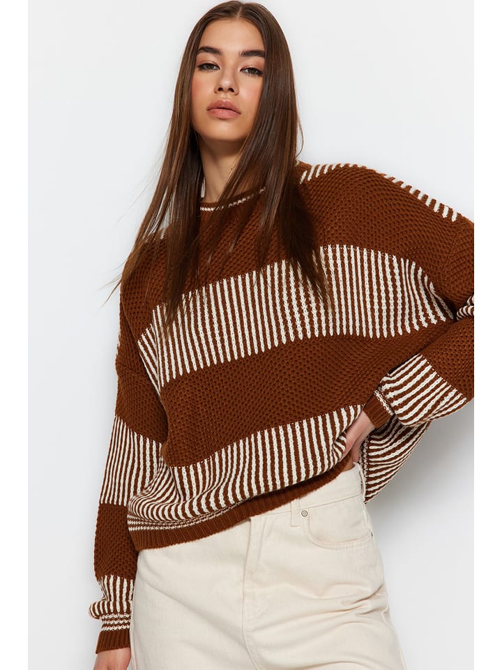 trendyol Sweter w kolorze jasnobrązowym rozmiar: M