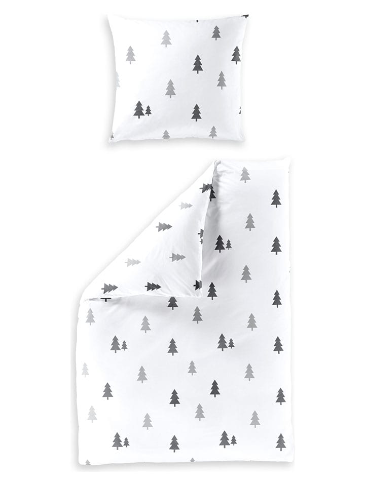 Bierbaum Komplet pościeli satynowej w kolorze biało-szarym rozmiar: 135x200 cm