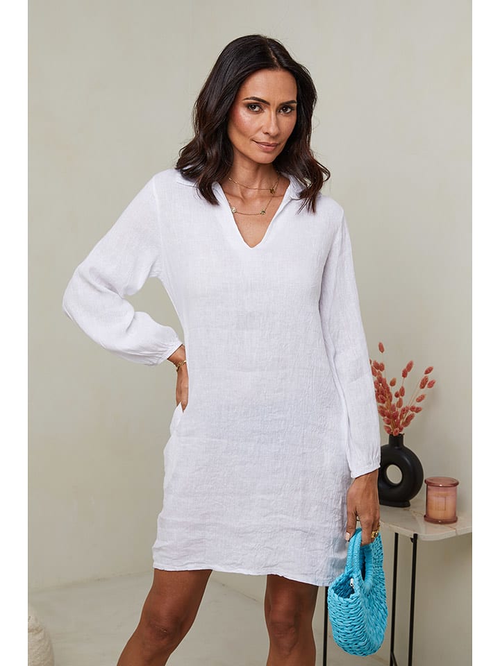 Le Monde du Lin Lniana sukienka w kolorze białym rozmiar: 40/42