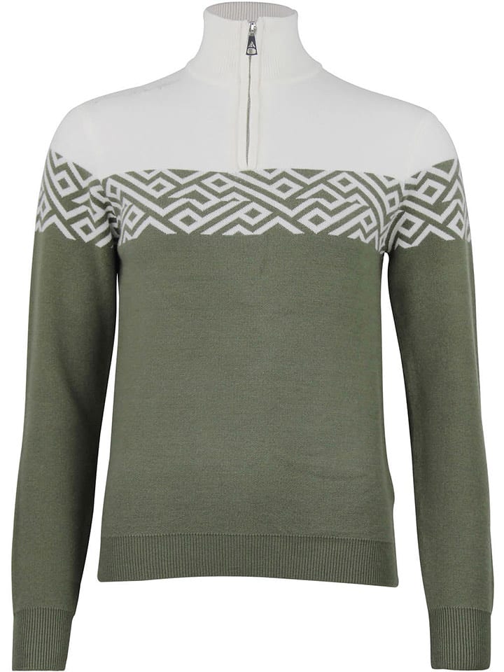 Peak Mountain Sweter "Akar" w kolorze oliwkowo-białym rozmiar: L