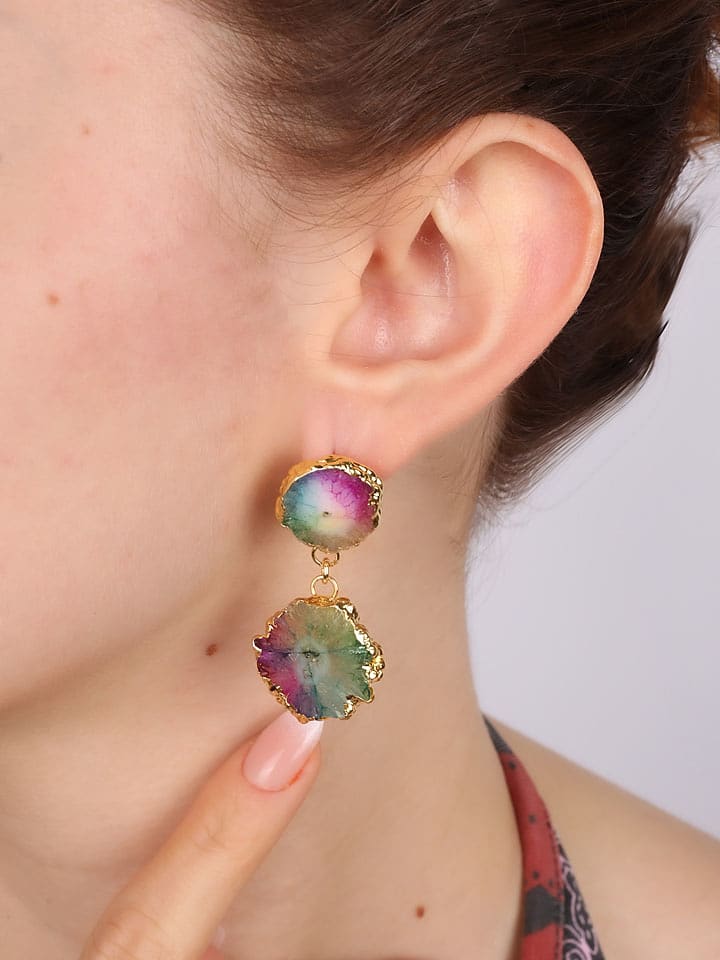 Pierres delicates Pozłacane kolczyki-wkrętki z kwarcem rozmiar: onesize