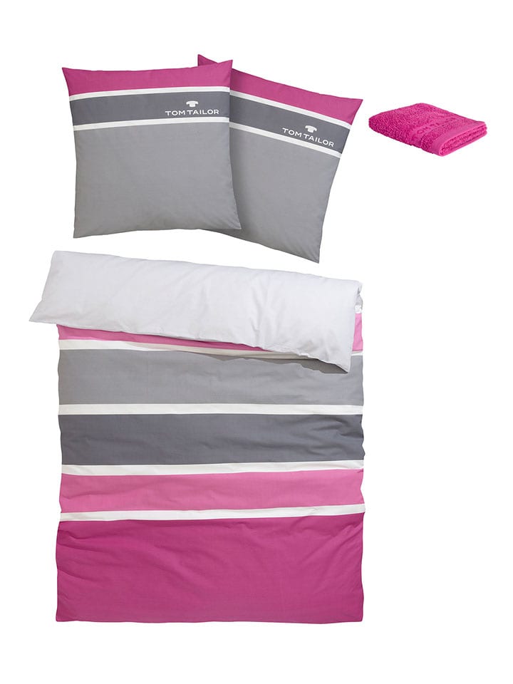 Tom Tailor home Komplet pościeli renforcé "Felix" w kolorze różowo-szarym - 200 x 135 cm rozmiar: onesize