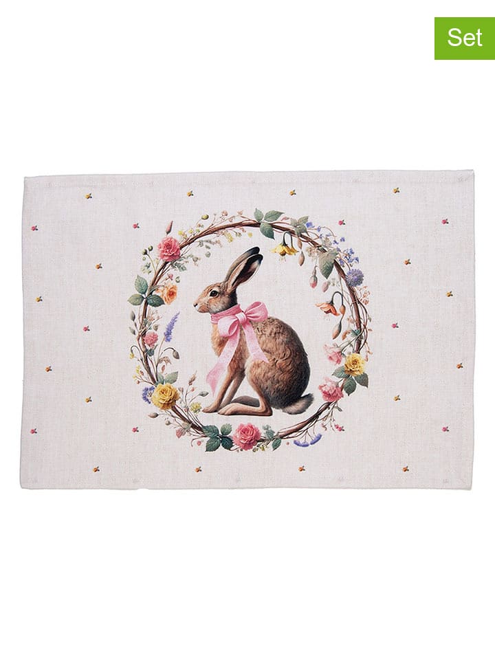 Clayre & Eef Podkładki stołowe (6 szt.) w kolorze kremowym ze wzorem - 48 x 33 cm rozmiar: onesize