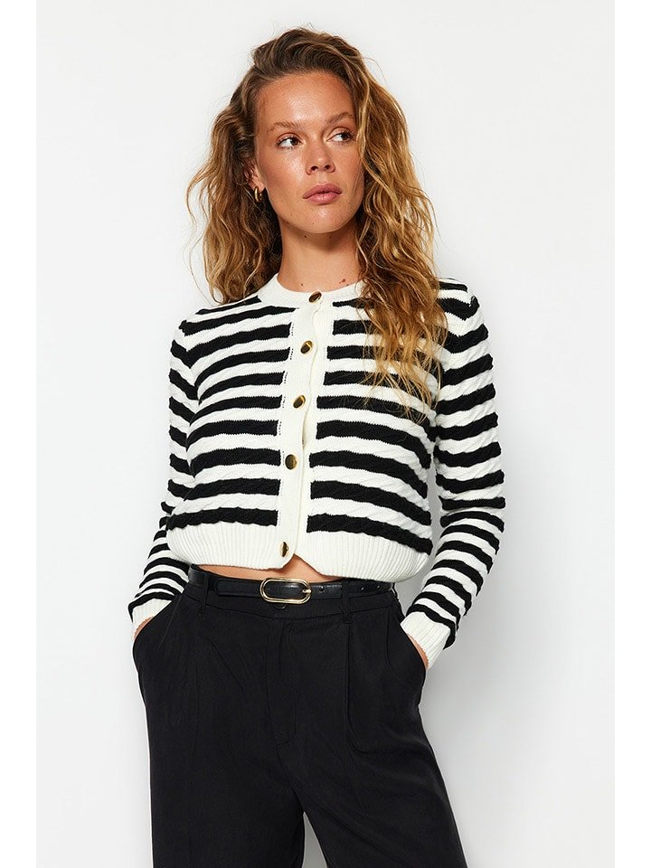 trendyol Kardigan w kolorze kremowo-czarnym rozmiar: M