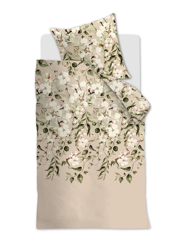 Beddinghouse Komplet pościeli flanelowej "Autumn Blossom" w kolorze beżowym rozmiar: 155x220 cm