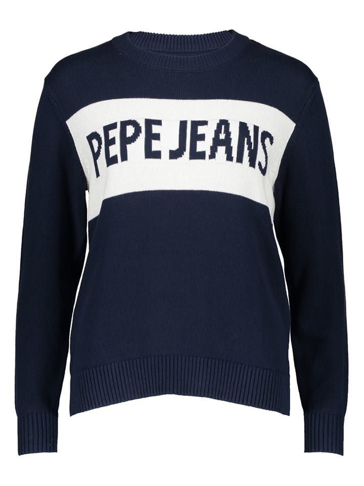 Pepe Jeans Sweter "Intarsia II" w kolorze granatowo-białym rozmiar: M