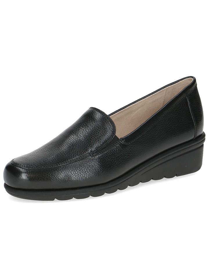 Caprice Skórzane slippersy w kolorze czarnym na koturnie rozmiar: 38