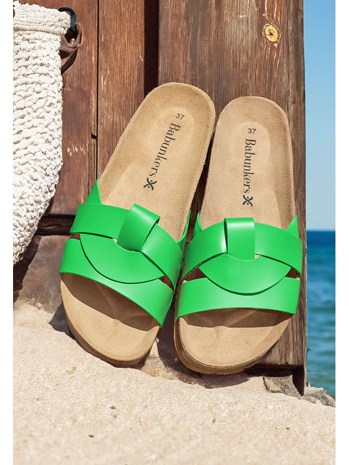 BABUNKERS Family Skórzane klapki w kolorze zielonym rozmiar: 40