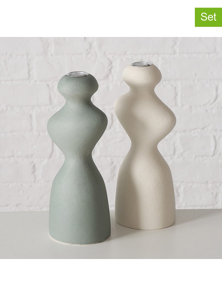 Boltze Świeczniki (2 szt.) "Morana" w kolorze szaro-kremowym - wys. 22 cm rozmiar: onesize