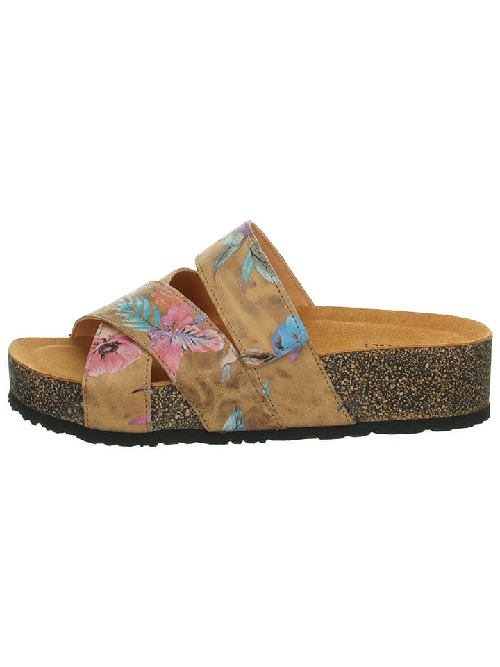 Think! Skórzane klapki "Papu" w kolorze jasnobrązowym ze wzorem rozmiar: 41