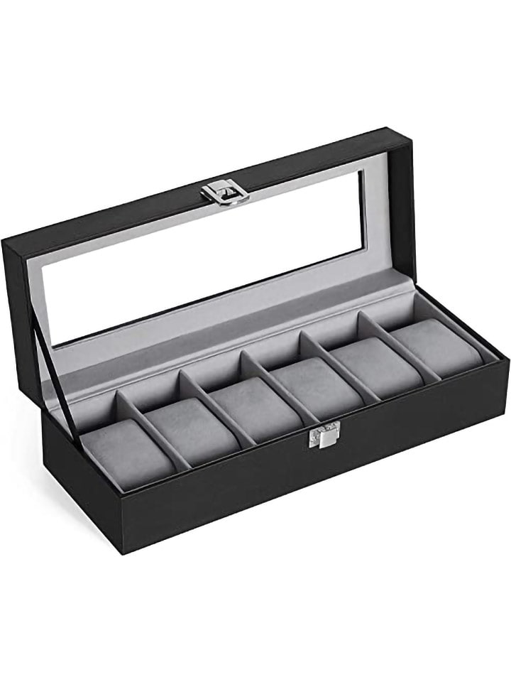 SONGMICS Szkatułka w kolorze czarnym na zegarki - 30 x 8 x 11,2 cm rozmiar: onesize