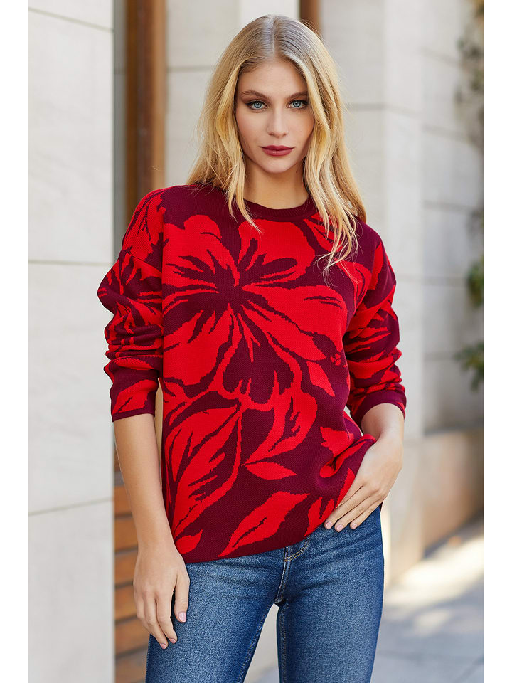 Milan Kiss Sweter w kolorze czerwonym ze wzorem rozmiar: XL