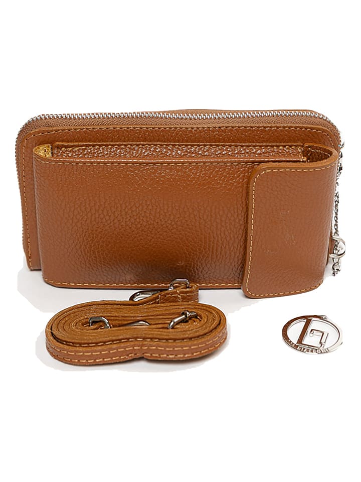 Lia Biassoni Skórzana torebka "Cerca" w kolorze jasnobrązowym na telefon - 11 x 19 x 4 cm rozmiar: onesize