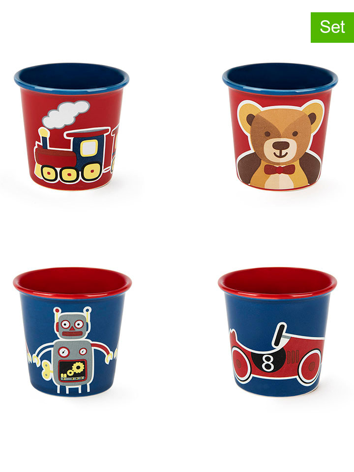 Trendy Kitchen by EXCÉLSA Filiżanki (4 szt.) "Vintage Toys" w kolorze czerwono-granatowym do kawy - 90 ml rozmiar: onesize