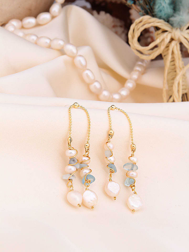 Pierres de Jade Pozłacane kolczyki-wkrętki z perłami i opalem rozmiar: onesize