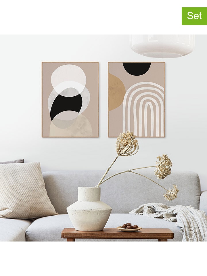 Orangewallz Druki artystyczne (2 szt.) "Soft Organics" w ramce rozmiar: 30x40 cm