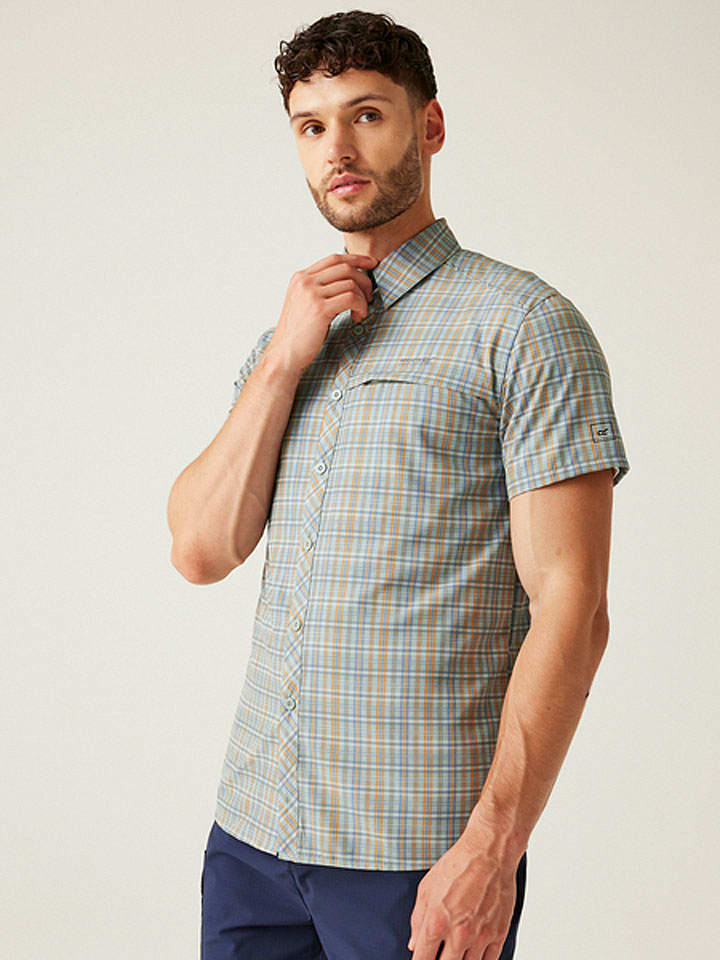 Regatta Koszula funkcyjna "Travel Packaway" w kolorze błękitno-żółtym rozmiar: M