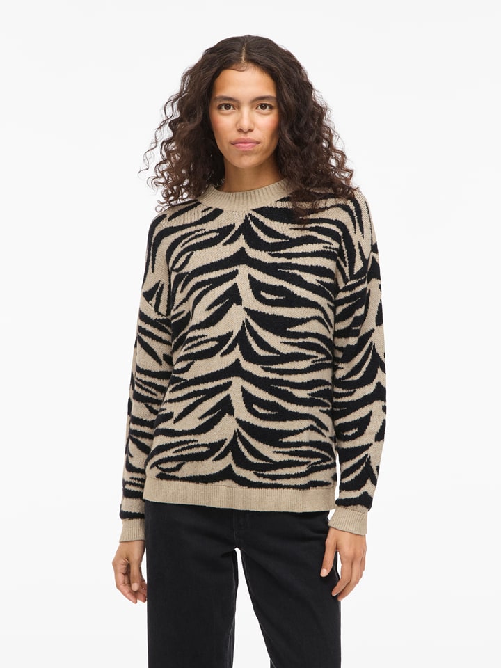 Vila Sweter "Vifema" w kolorze beżowo-czarnym rozmiar: XXL