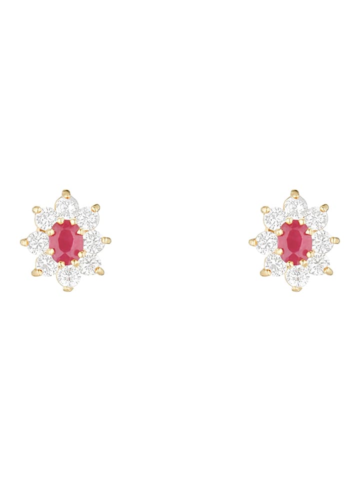 OR ÉCLAT Złote kolczyki-wkrętki "Marguerite Rubis" z kryształami rozmiar: onesize