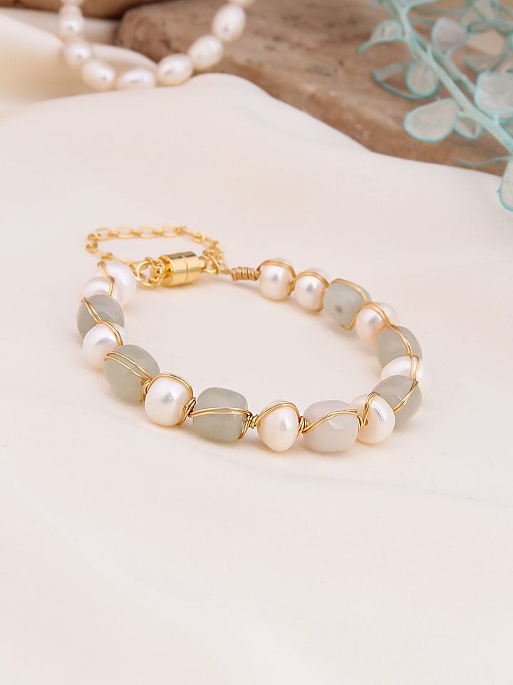 Pierres de Jade Pozłacana bransoletka z perłami i amazonitami rozmiar: onesize