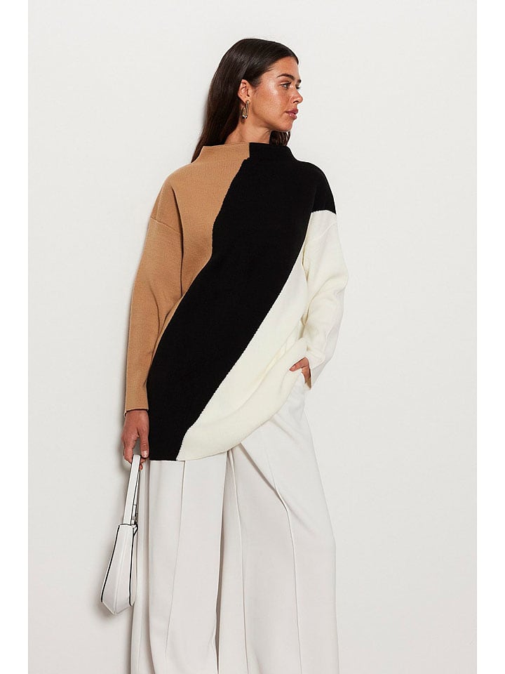 trendyol Sweter w kolorze karmelowo-czarno-białym rozmiar: XL