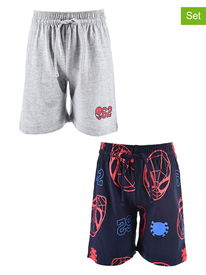 Spiderman Bermudy dresowe (2 pary) "Spider-Man" w kolorze szaro-granatowym rozmiar: 116