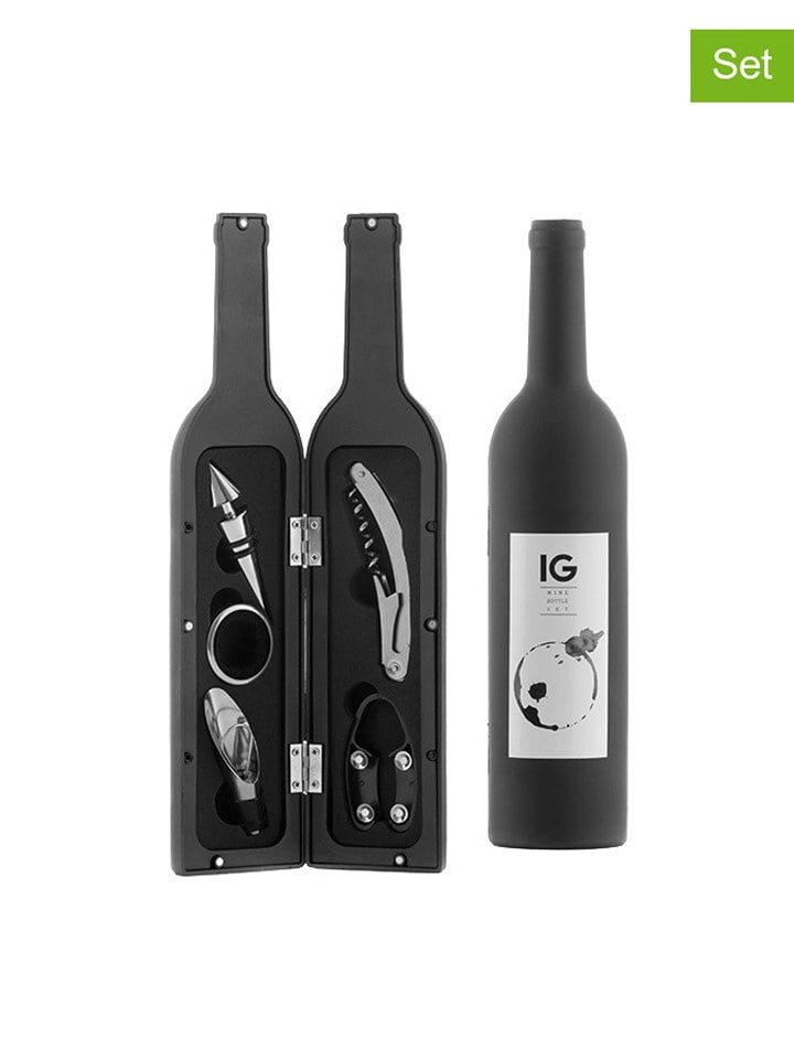 InnovaGoods 6-częściowy zestaw akcesoriów w kolorze srebrno-czarnym do wina rozmiar: onesize