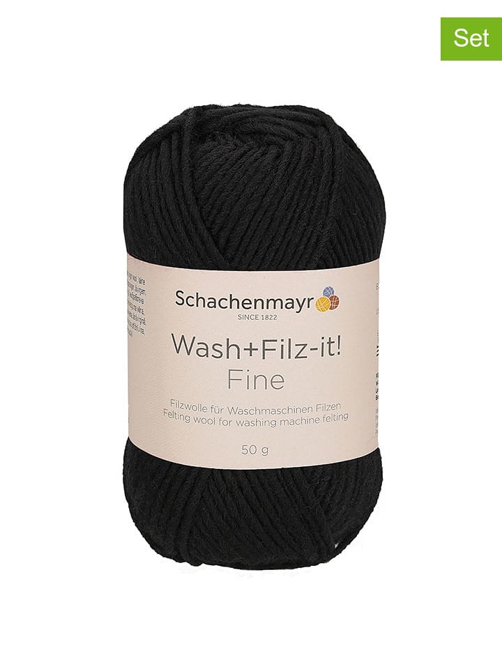 Schachenmayr since 1822 Przędza wełniana (10 szt.) "Wash+Filz-it! Fine" w kolorze czarnym - 10 x 50 g rozmiar: onesize