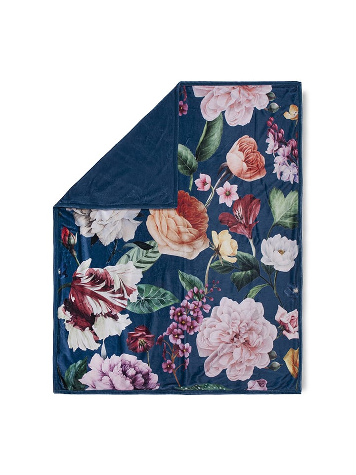 Descanso Pled "Fiori" w kolorze granatowym ze wzorem rozmiar: 130x160 cm